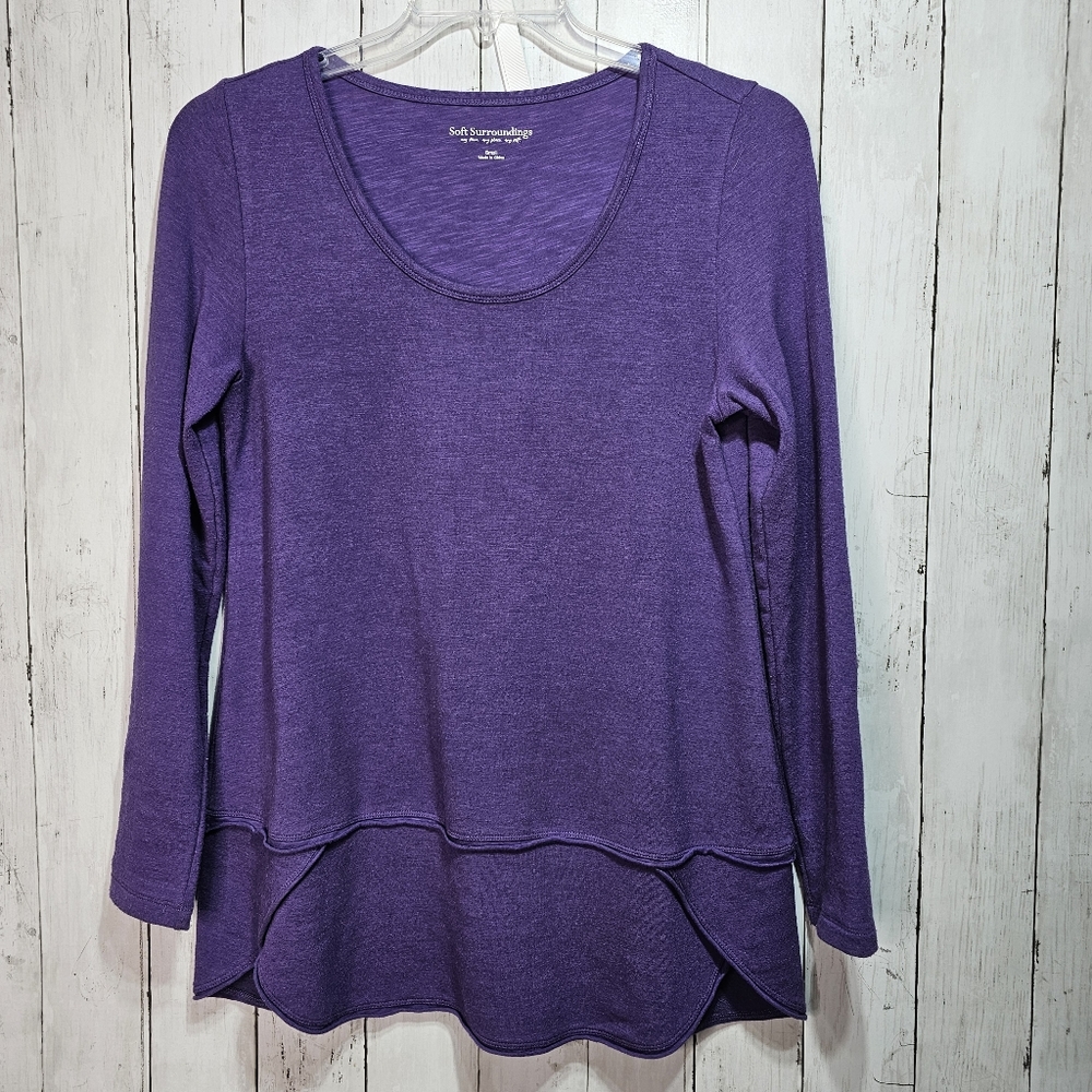 Soft Surroundings Women's Purple Tunic Long Sleeve Knit Shirt Size Small.